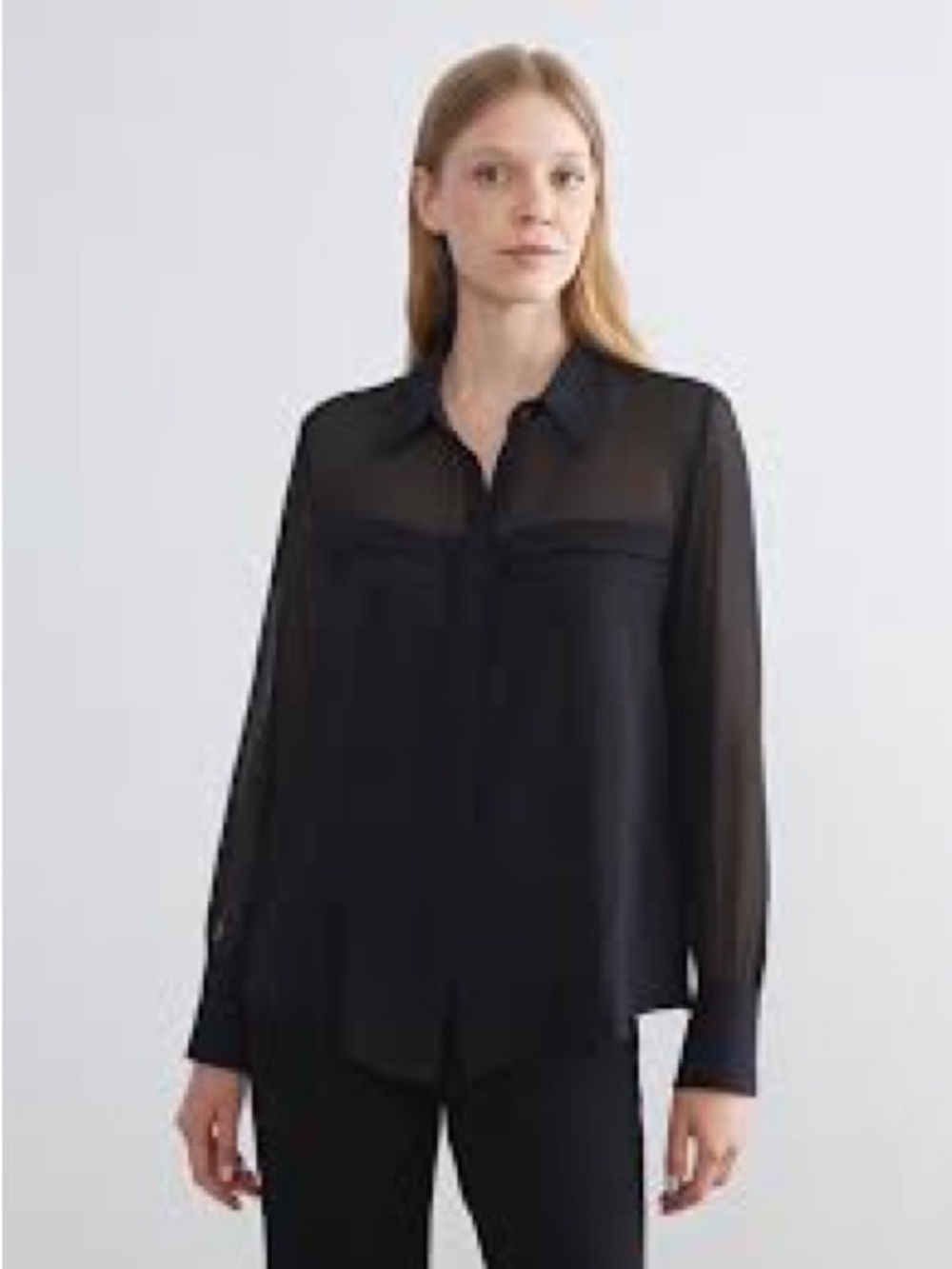 Classic Black Sheer Button-Front Blouse By Tobi Size XS NWT
